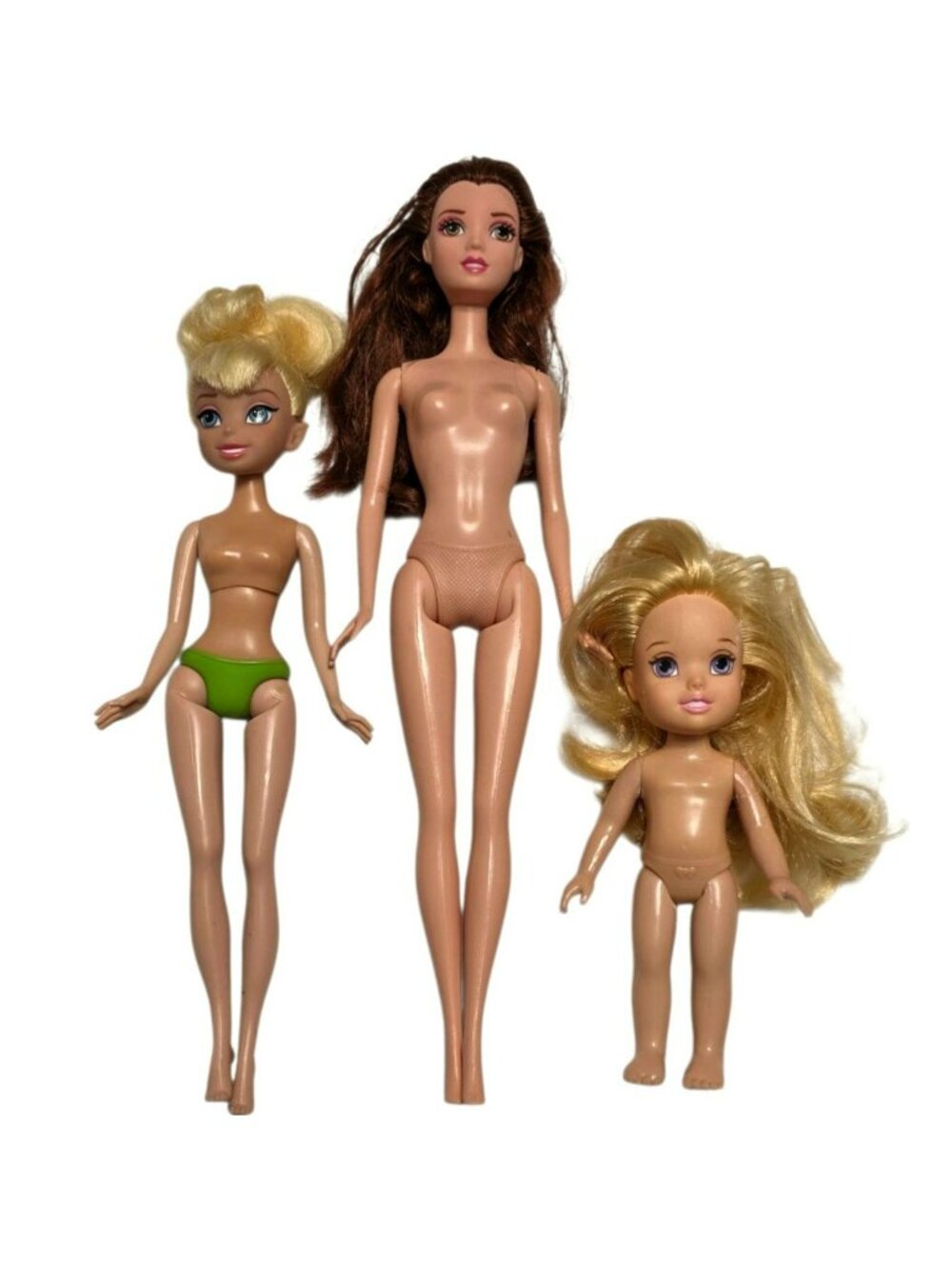 Disney Dolls Lot Of 3 Tinkerbell Rapunzel Petite Princess Girl Belle Fashion Toy
